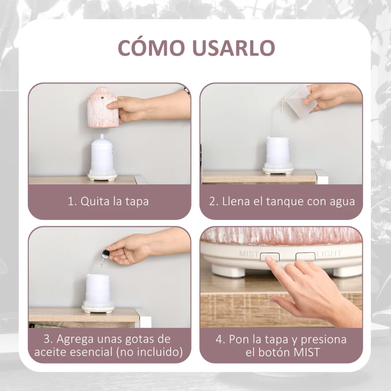 HOMCOM Difusor de Aromas 100ml Cerámica Humidificador Aromaterapia con 7 Colores LED 2 Modos de Vaporización y Apagado Automático Ultra Silencioso para Hogar Dormitorio Salón Ø9,8x14,5 cm Rosa