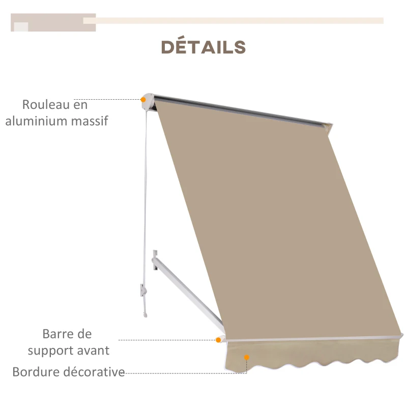 Outsunny Store banne Manuel Inclinaison réglable Aluminium Polyester imperméabilisé 70L x 180l cm Beige