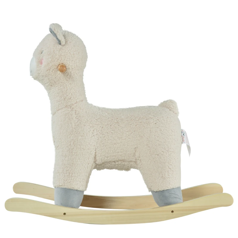 HOMCOM Cheval à Bascule modèle Lama Fonction vocale Bois peuplier Peluche Douce crème