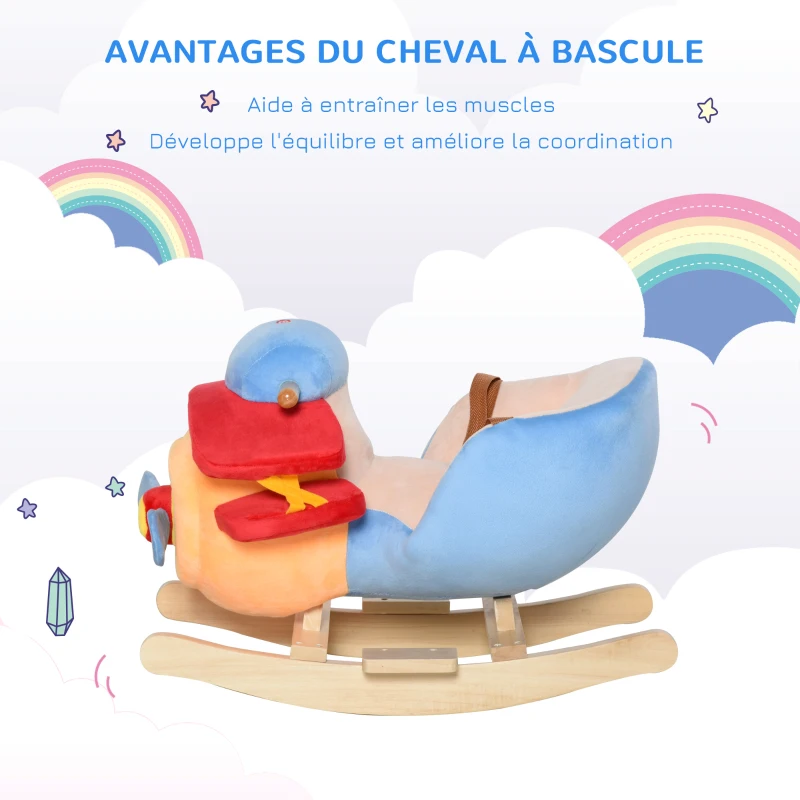HOMCOM Jouet à Bascule modèle Avion Ceinture de sécurité Fonction Musicale 32 Pistes