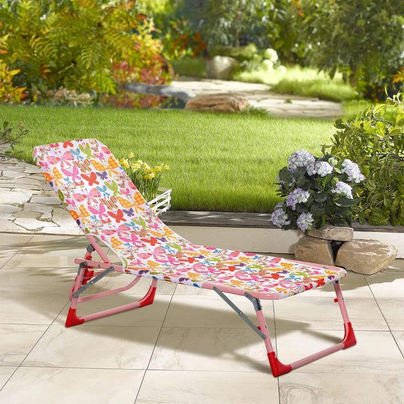 Outsunny Kids Garden Chairs Reclining Folding Zero Gravity Chairs Lounge Chair Sun Lounger Adjustable Backrest Outdoor Blue 118 x 40 x 24cm Pink