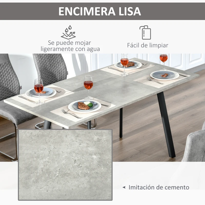 HOMCOM Mesa de Comedor Extensible Mesa de Cocina Rectangular para 4-6 Personas con Patas de Metal y Pies Ajustables 160x80x76 cm Gris