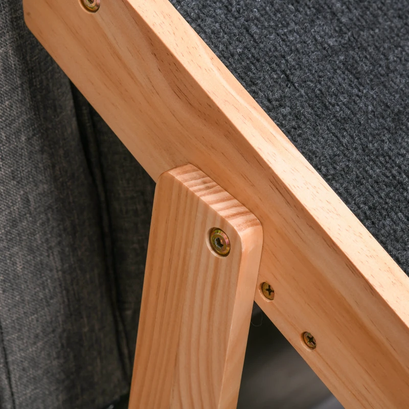 PawHut Escalera de Madera para Perros Plegable 2 en 1 Rampa para Mascotas Portátil con 3 Escalones para Acceso al Sofá y Cama Alta 60x47x50 cm Negro y Natural