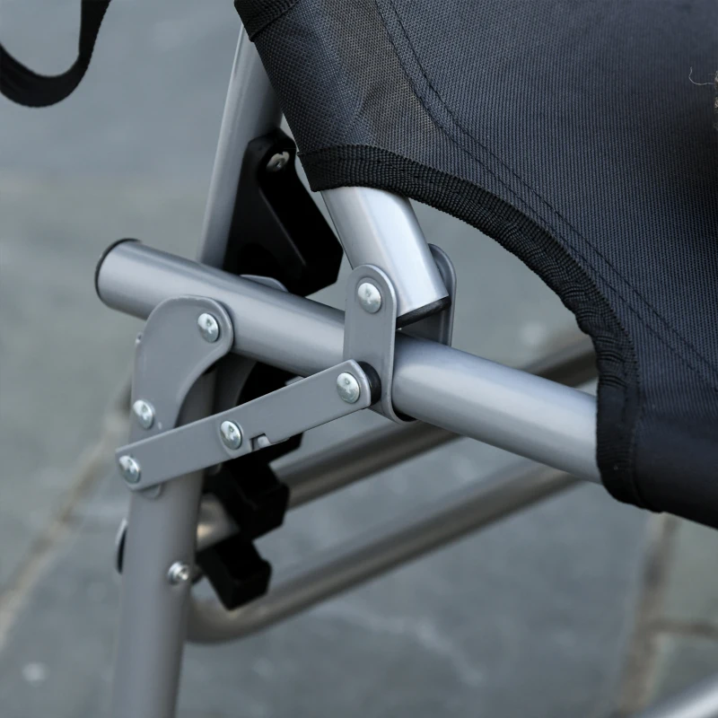 Outsunny Bain de soleil transat pliable dossier réglable multipositions pochette rangement intégrée acier époxy oxford noir