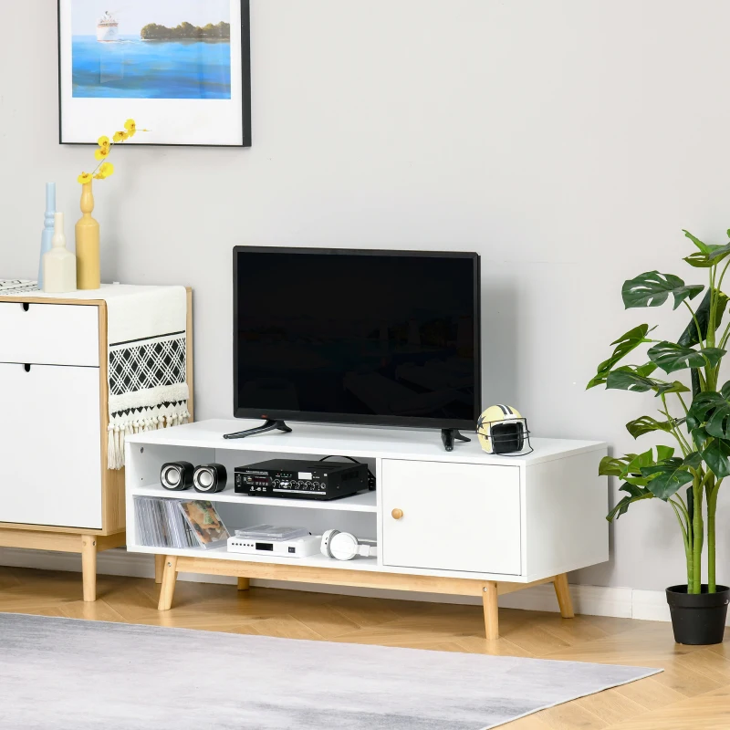 HOMCOM TV Cabinet Unit for TVs up to 50'' Flat Screen with Shelves and Door, Entertainment center for Living Room, Bedroom, White