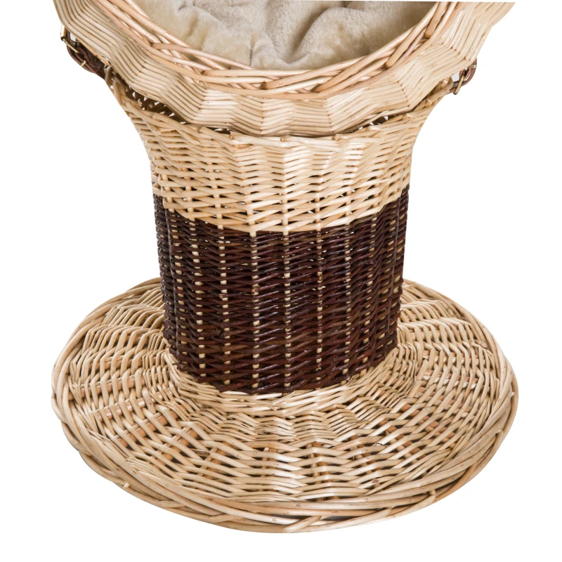 PawHut Panier chat lit chat cosy grand confort  44L x 44l x 67H cm coussin moelleux inclus osier beige marron
