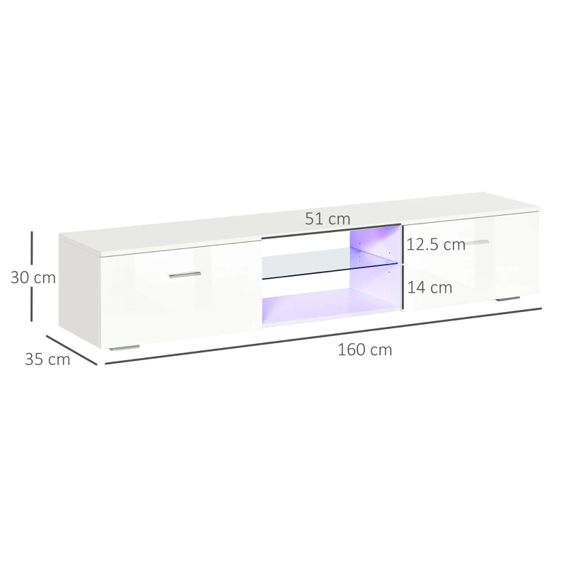HOMCOM TV Stand Cabinet with High Gloss Front Door, LED RGB Lights and Remote Control for TVs up to 55", Media TV Console Table with Storage Cupboard, White