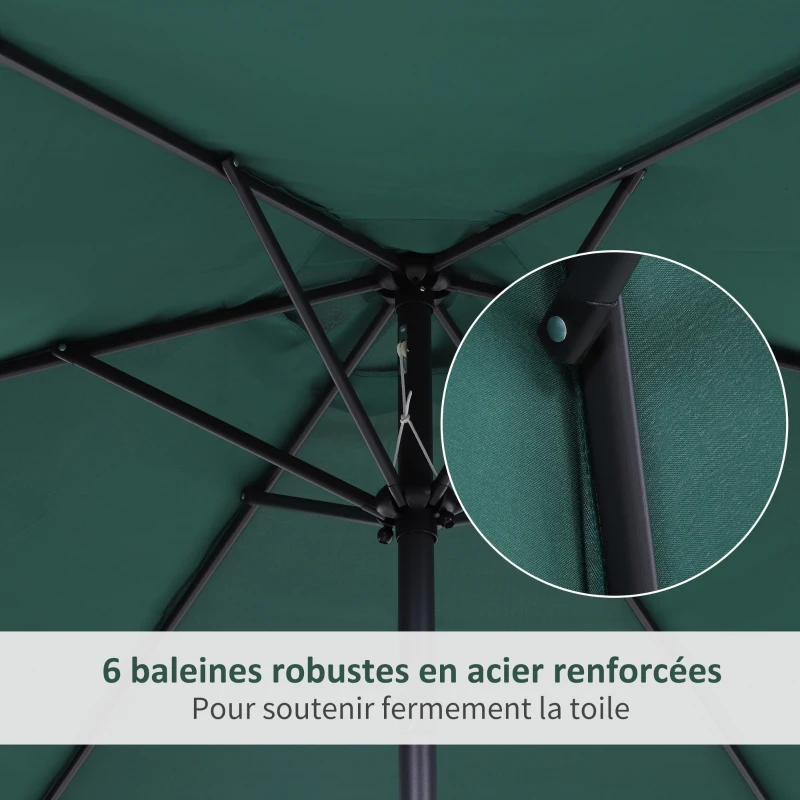 Outsunny Parasol droit parasol inclinable de jardin balcon terrasse manivelle toile polyester imperméabilisée haute densité 180 g/m² Ø2,6 x 2,35H m aluminium vert foncé