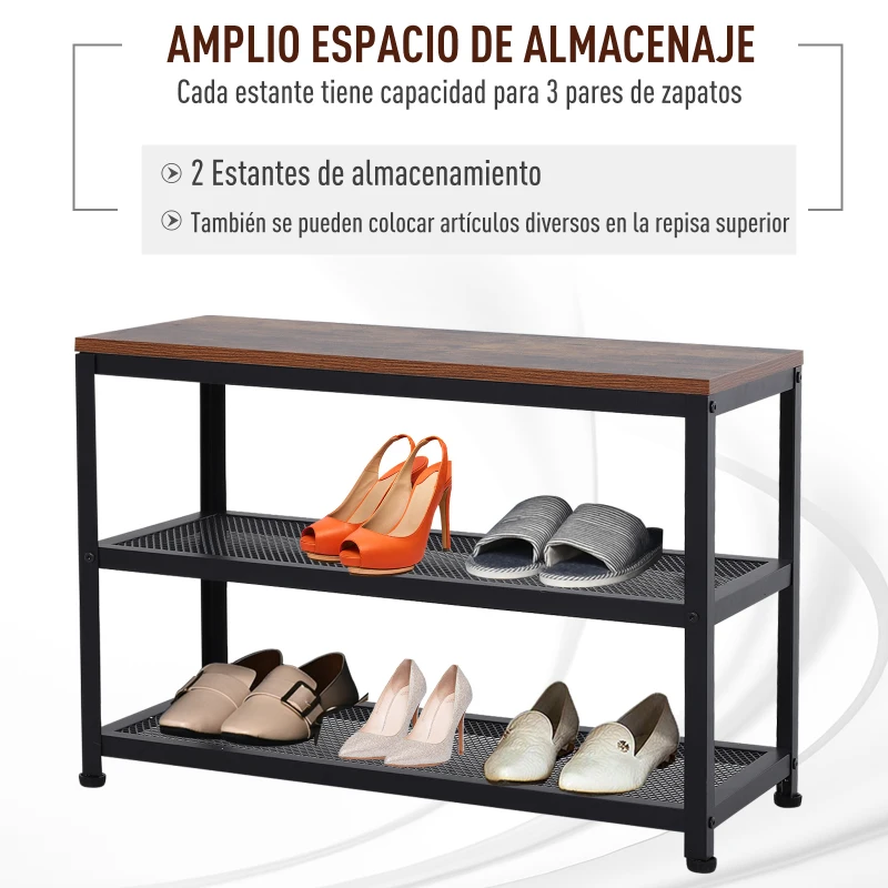 HOMCOM Estantería para Zapatos Industrial de 2 Niveles Zapatero para Entrada Pasillo Carga 120 kg 70x30x48 cm Negro