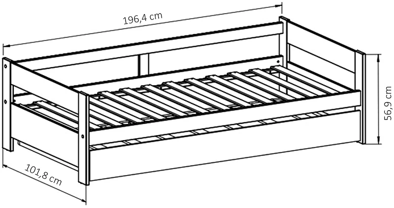 HOMCOM Lit gigogne Enfant 90 x 190 cm - Structure lit avec lit tiroir - sommiers à Lattes Inclus - Acier pin Massif MDF Classe E1 Blanc