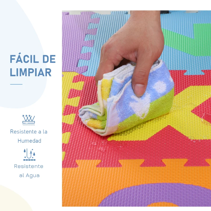 HOMCOM Alfombra Puzzle Infantil 40 Piezas de 31x31x1cm Juego Rompecabezas con 29 Letras Acento y Números 0 al 9 Colchoneta Suave para Niños 3,6 m² Espuma EVA
