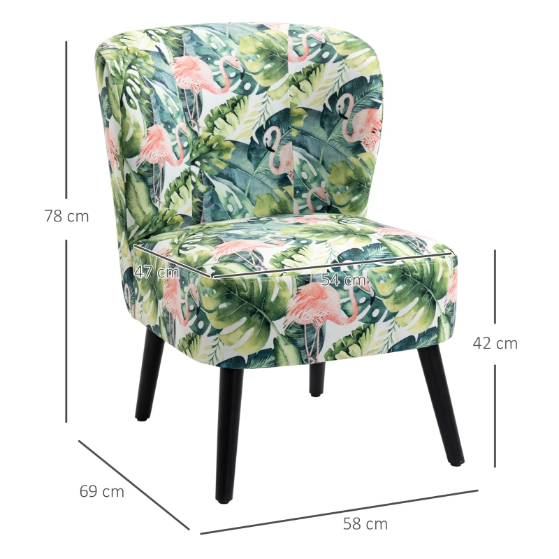 HOMCOM Butaca de Salón Sillón Induvidual Asiento Acolchado Tacto Aterciopelado y Patas de Madera 58x69x78cm Estampado Flamencos