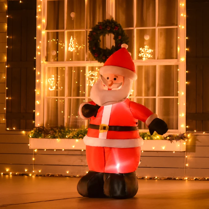 HOMCOM Papá Noel Inflable con Saco de Regalos con Luces LED e Inflador Eléctrico Decoración Navideña para Exteriores Interiores 110x95x150 cm Multicolor
