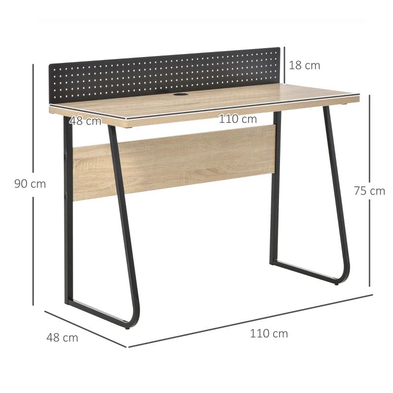 HOMCOM Bureau secrétaire Style Industriel dim. 110L x 48l x 90H cm châssis métal Noir Plateau Support Panneaux Particules chêne Clair