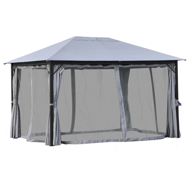Outsunny 4 x 3(m) Garden Gazebo, Outdoor Pavilion Canopy Aluminum Party Tent Shelter with Curtains and Netting Sidewalls, Grey
