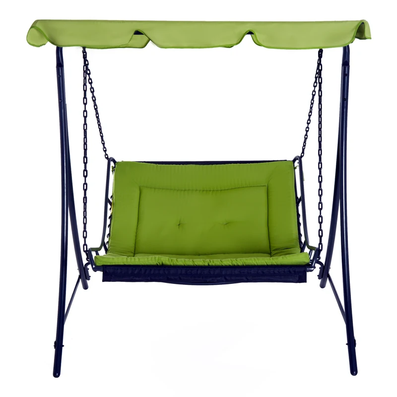 Outsunny 2 Seater Garden Swing Seat Bed, Sun Lounger with Adjustable Canopy, Cushioned Seat and Weather Resistant Steel Frame for Patio, Yard, Green