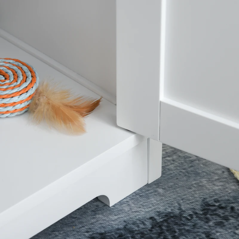 PawHut Casa para Gatos de Madera Mueble Arenero Gatos con Puerta y Entrada en Forma de Garra Cueva de Gatos para Descanso 48x51x51 cm Blanco