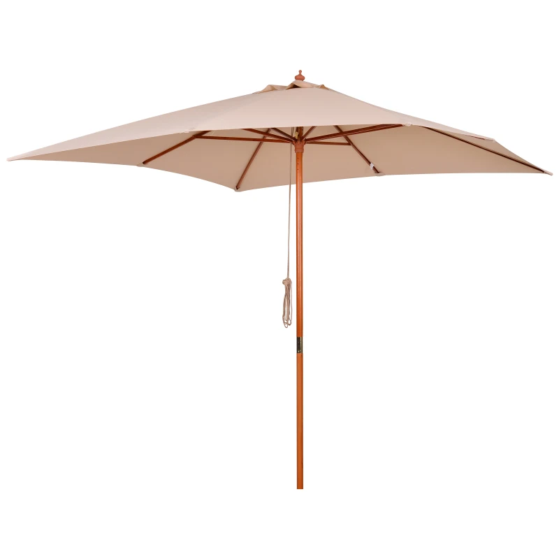 Outsunny Parasol para Jardín Patio Sombrilla Cuadrada de Ángulo Ajustable Ventilación Diseño Moderno con 8 Varillas de Bambú Madera Tela Poliéster 3x3m Beige