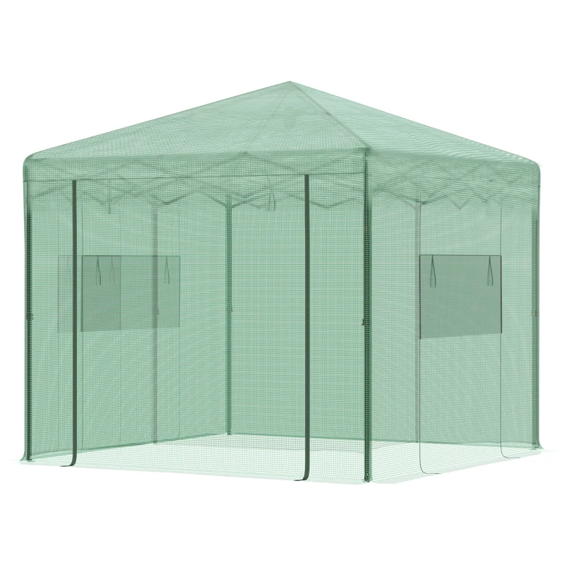 Outsunny Serre Pop-up - Serre de Jardin Pop-up - Porte + 2 fenêtres zippées enroulables - dim. 2,4L x 2,4l x 2,4H cm - Sac Transport Inclus - PE Vert