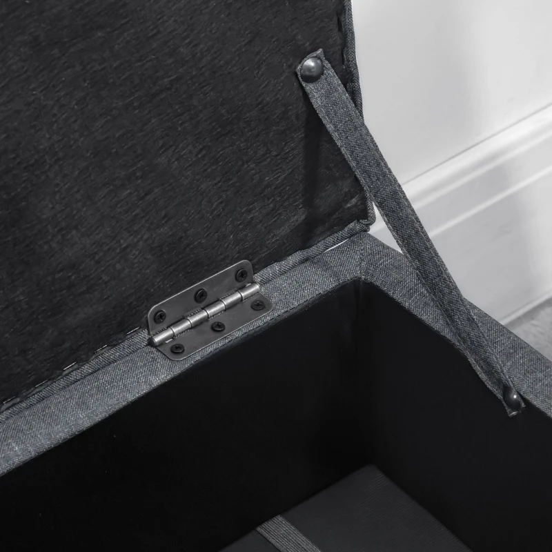 HOMCOM 30L Linen Storage Ottoman Padded Footstool with Rubberwood Legs for Storage Box, Bed End, Shoe Bench, Seating, Grey