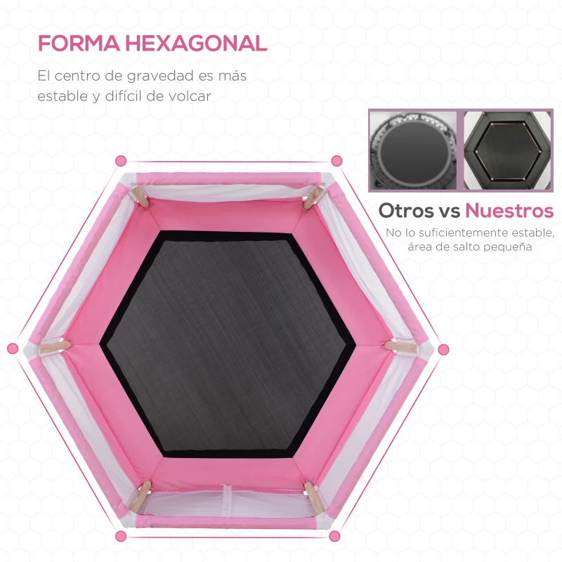 HOMCOM Cama Elástica para Niños de 3 Años Trampolín Infantil con Red de Seguridad para Interior Carga 80 kg 126x109x98 cm Rosa