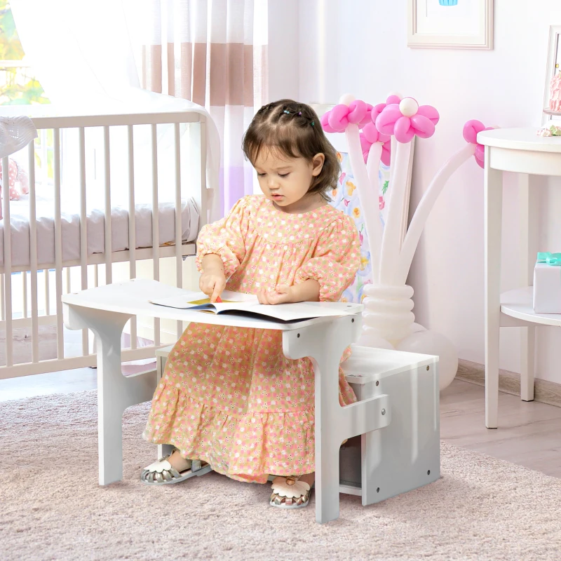 HOMCOM Bureau pour Enfant Banc Bureau tiroirs 3 en 1 mini canapé pour enfant - accoudoirs Dossier relevable - MDF Non tissé Blanc Gris