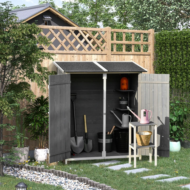 Outsunny Garden Storage Shed Tool Organizer w/ Storage Table, Hooks, and Ground Nails
