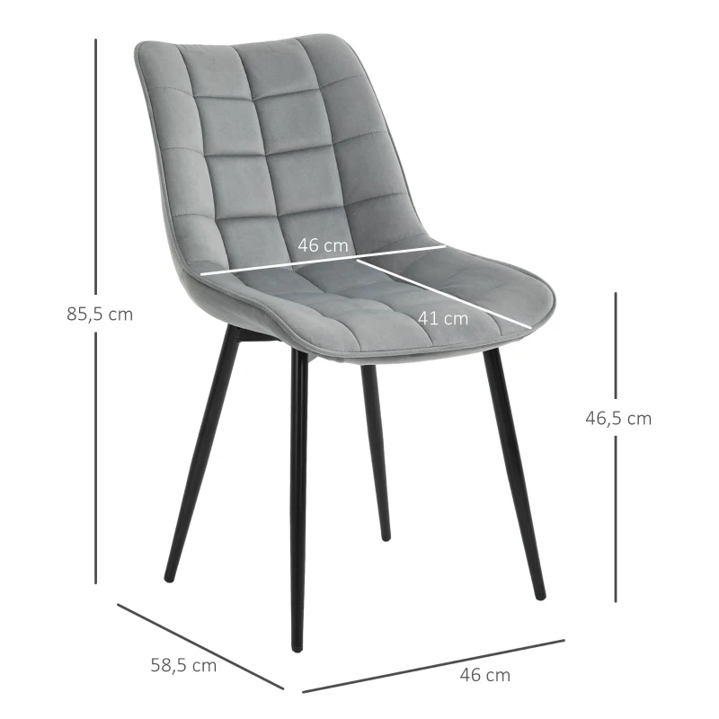 HOMCOM Conjunto de 2 Sillas de Comedor Tapizadas en Terciopelo Acolchadas con Patas de Metal de Estilo Nórdico y Vintage 46x58,5x85,5 cm Gris
