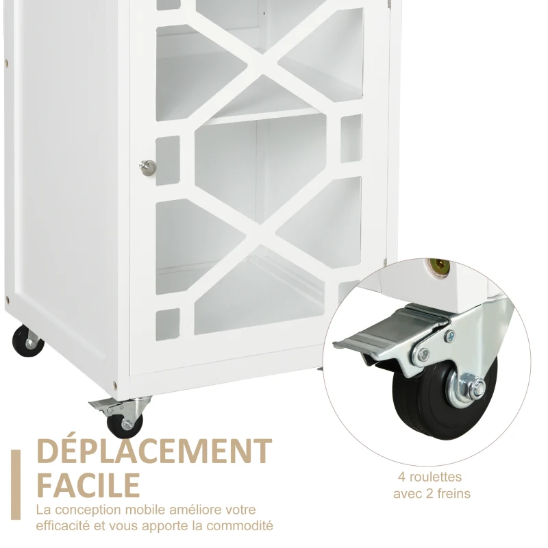 HOMCOM Chariot de service - desserte de cuisine à roulettes - tiroir, placard, porte-serviette - dim. 63L x 45l x 86H cm - structure en bois blanc