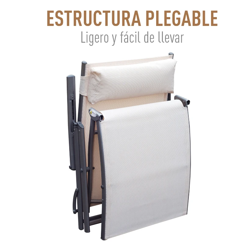 Outsunny Tumbona de Jardín Plegable con Respaldo Ajustable en 7 Niveles Almohada y Reposabrazos 137x63,5x100,5 cm Beige