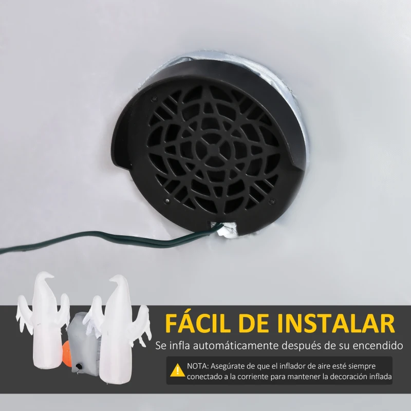 HOMCOM Fantasmas Inflables de Halloween con Luces LED Decoración Hinchable con Calabaza y Lápida para Interior Exterior 182x57x122 cm Multicolor