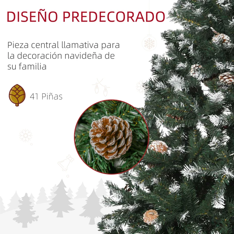 HOMCOM Árbol de Navidad Artificial 150 cm con Nieve con 676 Ramas 41 Piñas Decoración Navideña para Interiores Verde