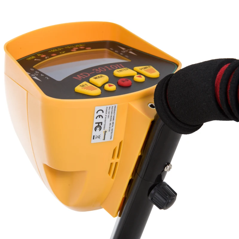 Outsunny Détecteur de métaux électrique haute sensibilité écran LCD chasse aux trésors poignée ergonomique tige télescopique noir jaune
