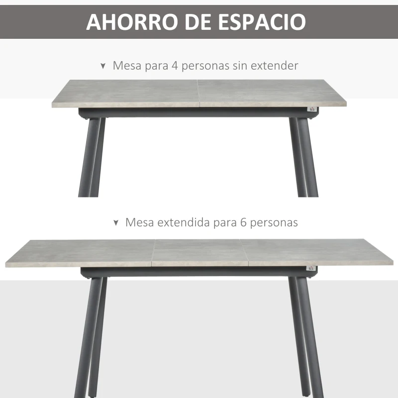 HOMCOM Mesa de Comedor Extensible Mesa de Cocina Rectangular para 4-6 Personas con Patas de Metal y Pies Ajustables 160x80x76 cm Gris