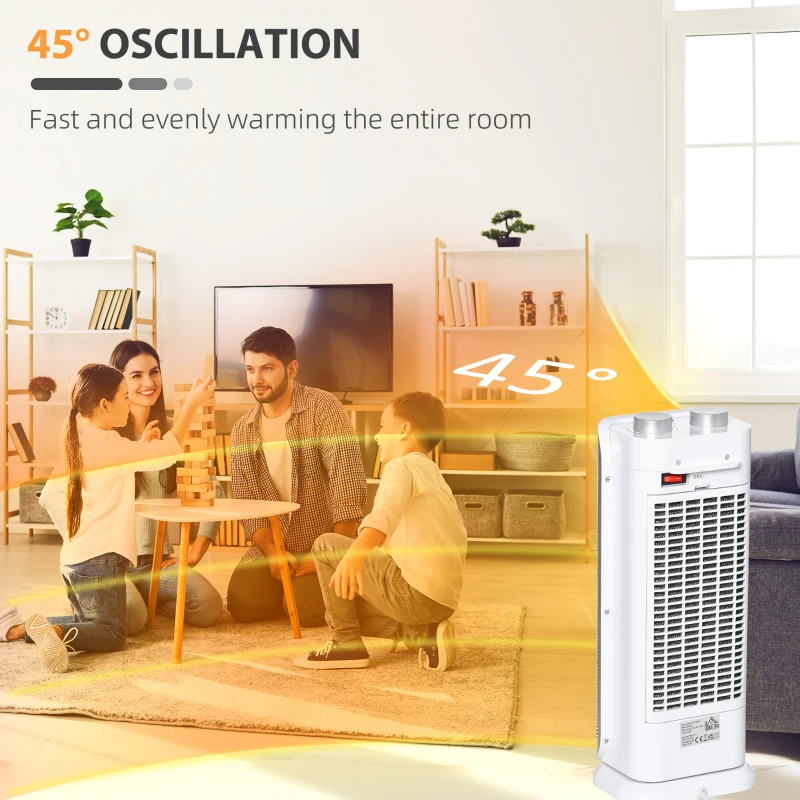 HOMCOM Electric Space Heater Table Top Freestanding Oscillating Ceramic Heater with 2 Heat and Fan, Tip-Over and Overheat Protection for Home and Office, 1000W/2000W, White