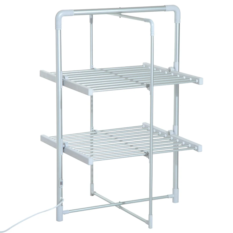 HOMCOM Séchoir à linge étendoir à linge électrique chauffant pliable 2 niveaux 200 W 50-55° C aluminium