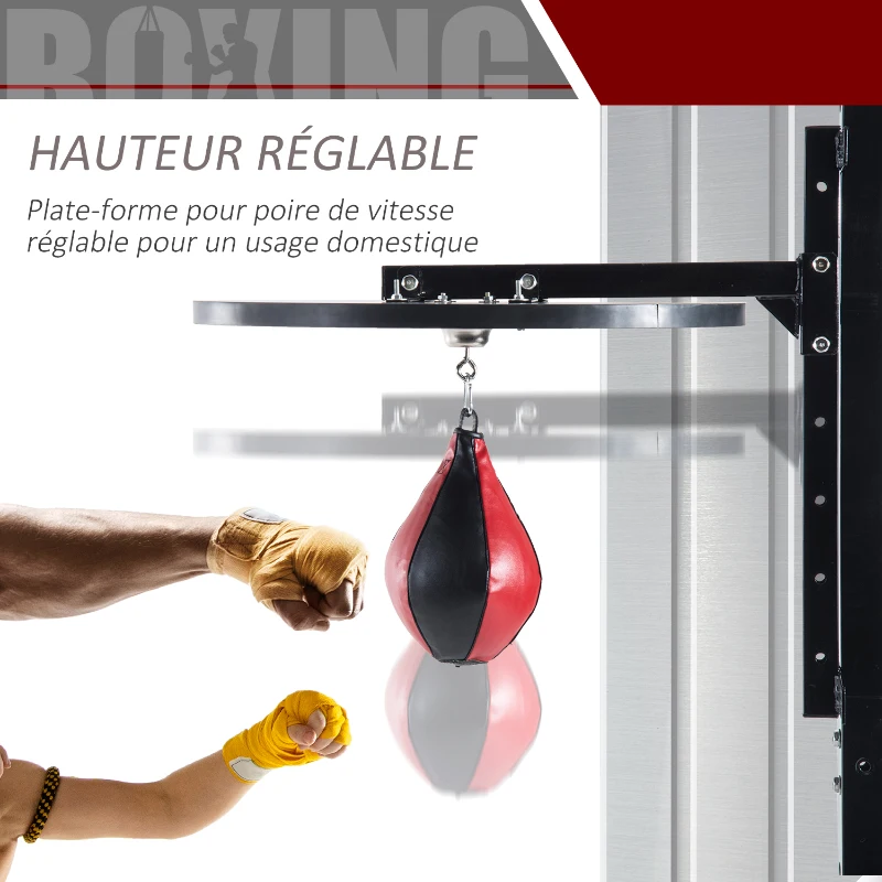 HOMCOM Punching Ball Poire de Vitesse Boxe avec Support Plateau tournant Composite Acier revêtement synthétique Rouge Noir