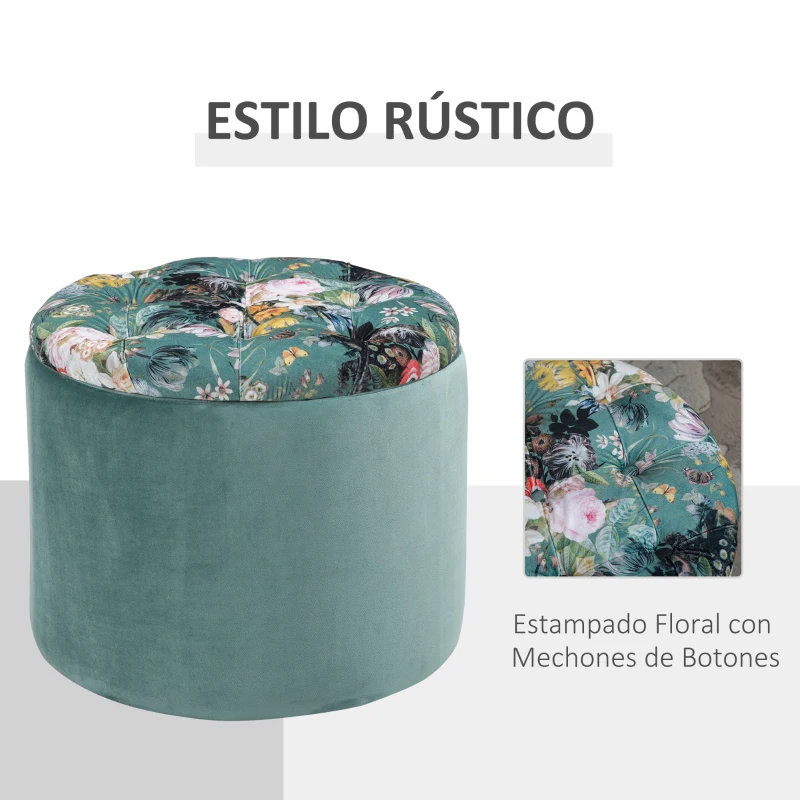HOMCOM Taburete de Almacenaje Baúl Puf o Reposapiés Redondo con Tapa Extraíble Acolchado y Tapizado para Sala de Estar Dormitorio Φ50x38 cm Turquesa