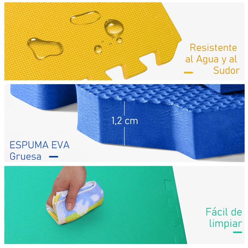 HOMCOM Alfombra Puzzle para Niños 8 Piezas Alfombrillas de Juego Espuma EVA con Área de Cobertura 2,88 m² No Tóxica 60x60x1,2 cm Multicolor