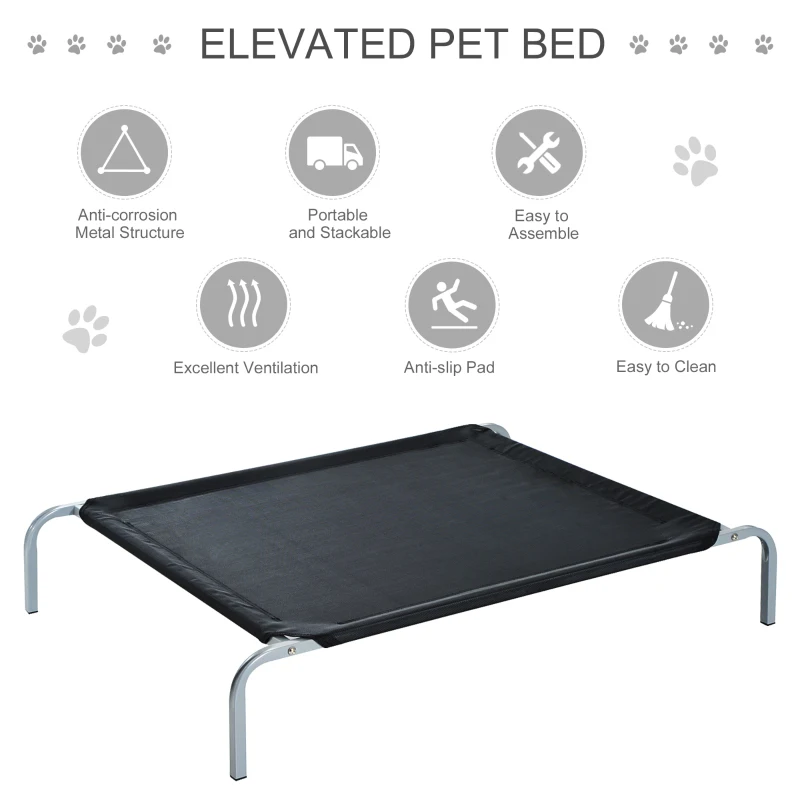 PawHut Raised Dog Bed Cat Elevated Lifted Cooling Portable Camping with Metal Frame Black (Large)