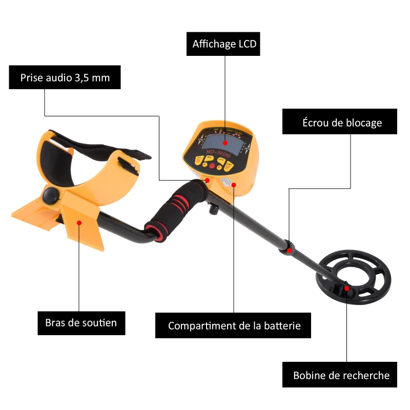 Outsunny Détecteur de métaux électrique haute sensibilité écran LCD chasse aux trésors poignée ergonomique tige télescopique noir jaune
