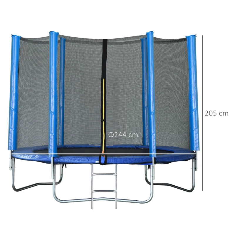 HOMCOM Cama Elástica Ø244cm + Red de Seguridad Set Trampolín para Jardín Carga Máx. 100Kg Azul y Negro