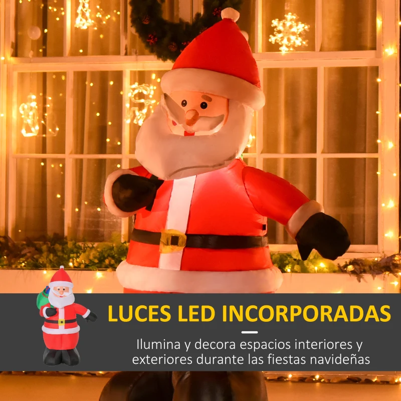 HOMCOM Papá Noel Inflable con Saco de Regalos con Luces LED e Inflador Eléctrico Decoración Navideña para Exteriores Interiores 110x95x150 cm Multicolor