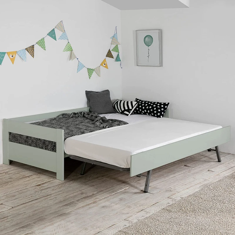 HOMCOM Lit gigogne Enfant 90 x 190 cm - Structure lit avec lit tiroir - sommiers à Lattes Inclus - Acier pin Massif MDF Classe E1 Vert