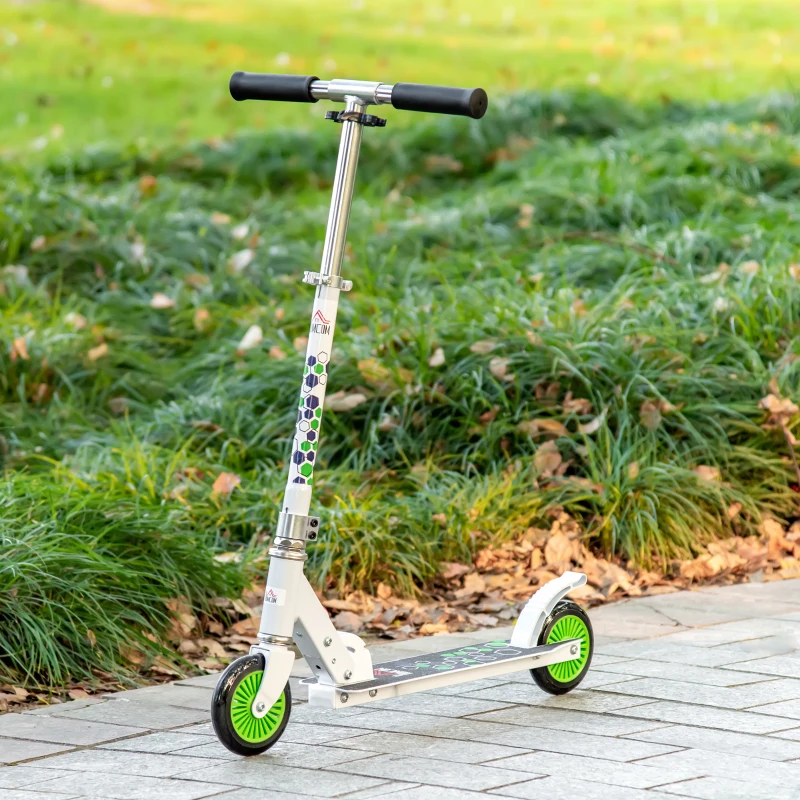 HOMCOM Kids Scooter One-Click Foldable Kick Scooter Adjustable Height for Boys and Girls 3 - 8 Years White