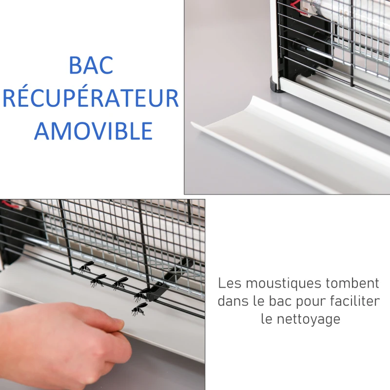 Outsunny Lampe anti-moustique, tueur d'insectes électrique UV 20W, tue-mouche électrique, efficace sur une surface de 60 m², piège à moustique pour intérieur et extérieur, gris