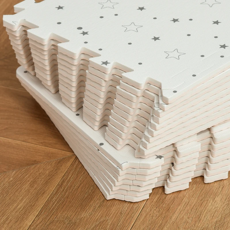 HOMCOM Alfombra Puzzle para Bebés 36 Piezas 31,5x31,5 cm Juego Rompecabezas Infantil Modelo Estrellas de Espuma EVA Área de Cobertura 3,24 m² Blanco