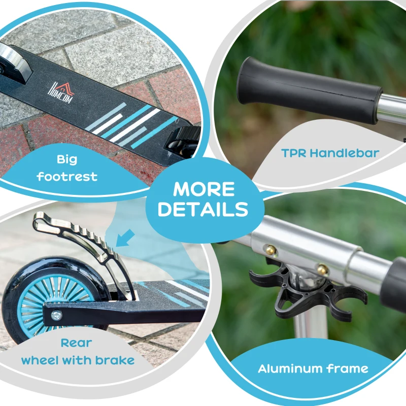 HOMCOM Kids Scooter One-Click Foldable Kick Scooter Adjustable Height for Boys and Girls 3 - 8 Years White