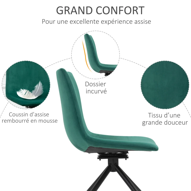 HOMCOM Chaise design pivotante 360° - chaise velours vert