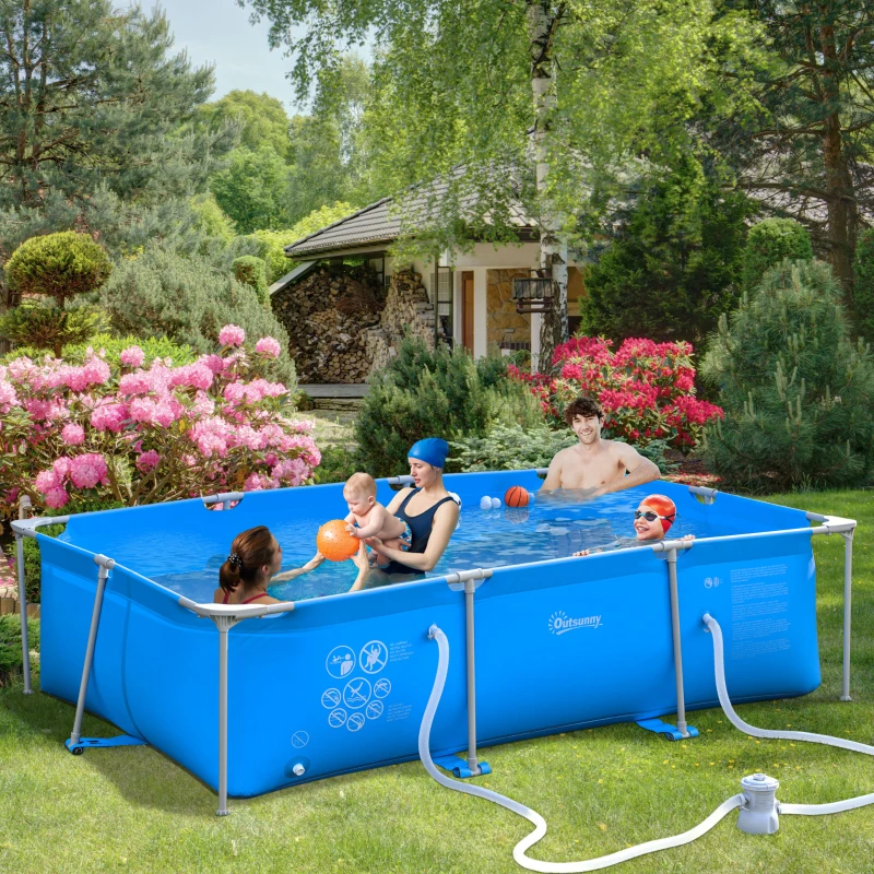 Outsunny Steel Frame Pool with Filter Pump, Filter Cartridge, Reinforced Sidewalls Rust Resistant Above Ground Swimming Pool 292 x 190 x 75cm, Blue